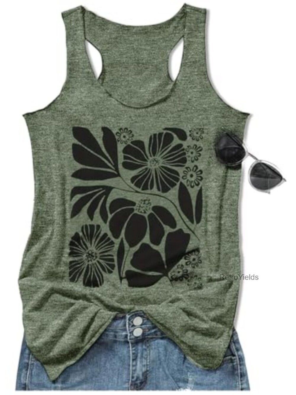 Womens Cotton Blend Tank Top Racerback Graphic Sleeveless Casual Summer